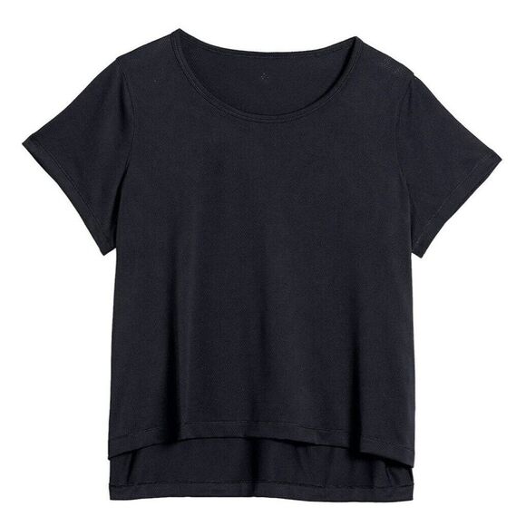 New Women Black Basic T Shirt Size 1X Short Sleeves Jacquard Mesh - Picture 1 of 8